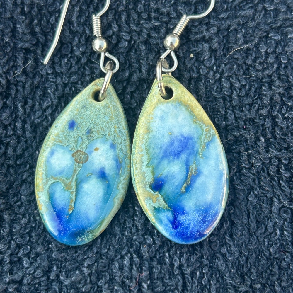 Blue and Green Teardrop Earrings with Oceanic Swirl